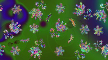 Renkli Bahar Temalı Kusursuz Arkaplan. Raster illüstrasyonu. Çiçekli, suluboya desenli kusursuz çiçek deseni. Yeşil renkli çiçekler. Düz Çiçek Elementleri Tasarımı.