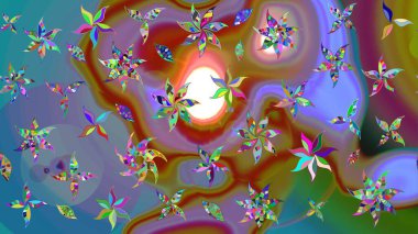 Raster illüstrasyonu. Renkli Bahar Teması eskiz kalıbı. Düz Çiçek Elementleri Tasarımı. Mavi renkli çiçekler. Çiçekli çiçek deseni, suluboya..