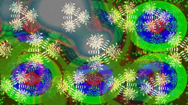 Raster yeşili ve mavi kar tanelerinden izole edilmiş. Güzel bir kış süsü. Kar taneleri koleksiyonu. Raster illüstrasyonu.