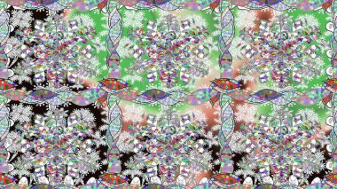 Kusursuz süs izi. Etnik Mandala havlusu. Sınır Kızılderili çiçekli paisley patten. Raster Henna tarzı. Tebrik kartı arkaplanı, boyama kitabı, arkaplan, tekstil için kullanılabilir.