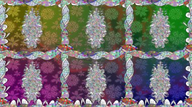 Renkli Bahar Temalı Kusursuz Arkaplan. Raster illüstrasyonunda kusursuz çiçek deseni. Düz Çiçek Elementleri Tasarımı. Yeşil renkte çiçekler.