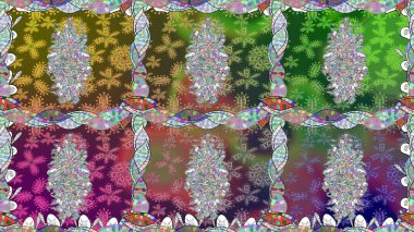 Eski usul. Raster illüstrasyonu. Renkli desenli, çiçekli ve dekoratif elementli kusursuz desen. Kusursuz bir geçmişi var. Kumaş, tekstil ve duvar kağıdı baskısı için..