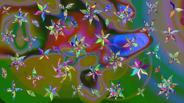 Küçük renkli çiçekler. Moda baskıları için zarif bir şablon. Küçük çiçekte güzel bir desen. Çiçekli bahar çiçekleri. Motley illüstrasyonu.