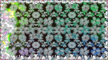 Çiçek çelengi. Eski moda arka plan. Raster illüstrasyonu. Şablon, pürüzsüz, çiçekli kenar. Kıvırcık, parlak örgü. Güzel, pürüzsüz kumaş, tuval..