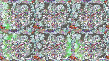 Renkli Bahar Temalı Kusursuz Arkaplan. Raster. Düz Çiçek Elementleri Tasarımı.