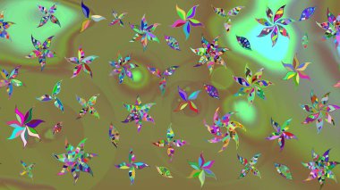 Motley illüstrasyonu. Çiçekli bahar çiçekleri. Moda baskıları için zarif bir şablon. Küçük renkli çiçekler. Küçük çiçekte şirin desenler.