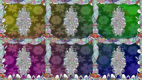 Asya tekstil tarzında. Düz Çiçek Elementleri Tasarımı. Raster illüstrasyonu. Renkli Bahar Temalı Kusursuz Arkaplan. Güzel kumaş deseni. Kusursuz çiçek deseni.