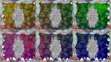 Yeşil kıvırcık çiçekler yeşil renkte şekillenir. Raster illüstrasyonu. Klasik çiçek tasarım elementleri.