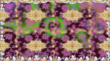 Renkli Bahar Temalı Kusursuz Arkaplan. Kahverengi renkli çiçekler. Düz Çiçek Elementleri Tasarımı. Sevimli çiçek raster deseni.