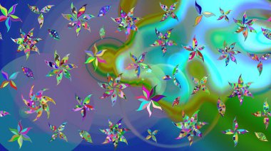 Hediye ambalaj kağıdı, tebrik kartları, posterler ve pankart tasarımı. Mavi renkli çiçekler. Raster düz çiçek çizim deseni.