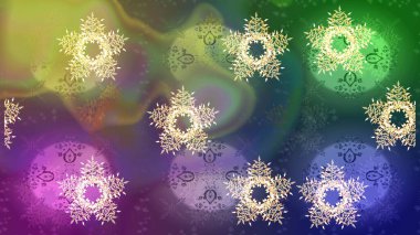 Yeşil, mor ve menekşe renkleri üzerine şirin soyut kar tanesi raster tasarımı. Düz kar karalama ikonları, yılbaşı afişi için kar taneleri silueti, kartlar. Yeni yıl kar tanesi.