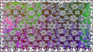 İşlemeli çiçekli, dikişsiz desen. Renkli grunge, kolo çiçekleriyle soyut bir arka plan oluşturur. İzler, kumaş, duvar kağıtları, tekstil için raster dokusu.