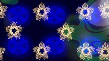 Mavi ve siyah renkler üzerine illüstrasyon. Kışın sembolü, mutlu noeller, mutlu yeni yıl kutlaması Raster illüstrasyonu. Soyut duvar kâğıdı, ambalaj dekorasyonu. Kar tanesi kadar basit..