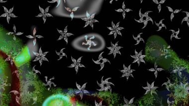 Bokeh siyahı, griler ve kar taneleriyle dekoratif Noel geçmişi. Raster illüstrasyonu.