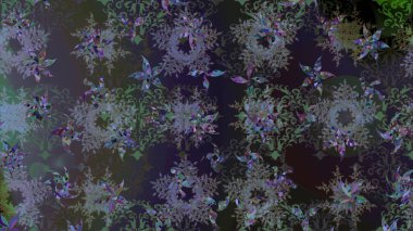 Kar tanesi süsleme deseni. Kar taneleri arka planda. Kar taneleri deseni. Arkaplanda soyut kar taneleri olan düz tasarım. Raster illüstrasyonu.