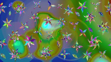 Raster deseni. Küçük çiçekteki sevimli çiçek deseni. Raster illüstrasyonu. Soyut çiçek çizim kalıbı arka planı. Yeşil renklerde.