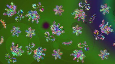 Raster illüstrasyonunda kusursuz çiçek deseni. Yeşil renkli çiçekler. Renkli Bahar Temalı Kusursuz Arkaplan. Düz Çiçek Elementleri Tasarımı.