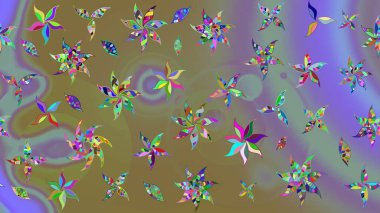 Bir sürü nötr ve soyut çiçekli tropik eskiz deseni. Küçük çiçekteki sevimli çiçek deseni. Varicoloneutral raster çizimi.