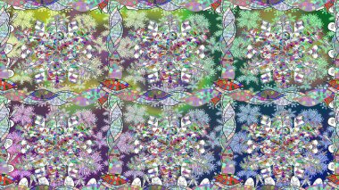 Tarafsız renklerde yaprakları olan yabani çiçekler. Kusursuz bir arka plan modeli. Raster illüstrasyonu. Suluboya, elle çizilmiş.