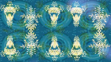 Altın renkler üzerine tasarım. Raster illüstrasyonu. Çiçek Elementleri 'nin soyut geçmişi. Raster kış deseni.