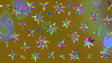 Raster. Düz Çiçek Elementleri Tasarımı. Renkli Bahar Teması çizim şablonu.