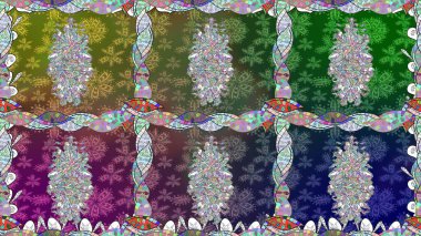 Yeşil renkte etnik çiçeklerle kusursuz bir desen. Raster Çiçek İllüstrasyon Şirin Tekstil.