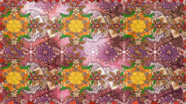 Suluboya tarzında kahverengi renkte. Raster illüstrasyonu. Pürüzsüz bahar deseni ve küçük çiçekler.