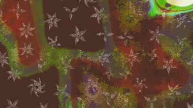 Düşen Noel stili kar taneleri. Renkli bir arka planda izole güzel raster kahverengi ve yeşil kar taneleri. İllüzyon. Kar taneleri, kar yağışı.