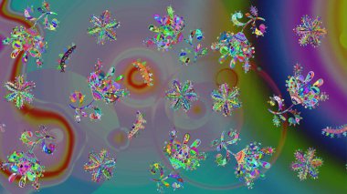 Tarafsız renklerde. Raster illüstrasyonu. Raster illüstrasyonundaki çiçek desenli çizim. Güzel kumaş deseni.