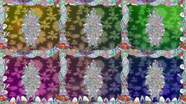 Yeşil renkli çiçekler. Raster illüstrasyonu. Kusursuz çiçek deseni. Raster illüstrasyonu. Asya tekstil tarzında.