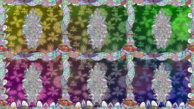 Renkli Bahar Temalı Kusursuz Arkaplan. Düz Çiçek Elementleri Tasarımı. Çiçekle kusursuz desen. Yeşil renkte çiçekler.