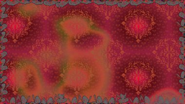 Çiçekli ipek eşarp. El çizimi çiçek unsurları olan soyut, dikişsiz raster deseni. 1950-1960 motifleri. Retro tekstil tasarım koleksiyonu. Kırmızıda kırmızı.