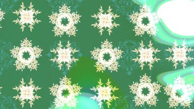 Kış kar taneleri, raster arka plan. Yüzey için tekrarlanan doku, ambalaj kağıdı, yeşil ve nötr renkler üzerine kar tanesi.