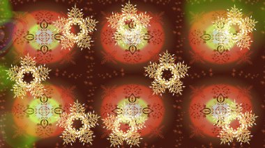 Kış kar taneleri, raster arka plan. Yüzey için tekrarlanan doku, ambalaj kağıdı, sarı, kahverengi ve turuncu renkte kar tanesi.