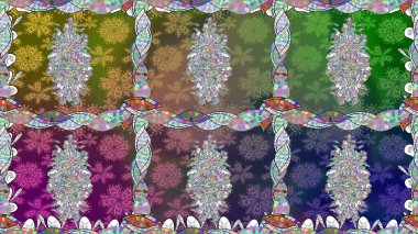 Yeşil renkler ve parlak çiçekler üzerinde soyut, pürüzsüz desen. Çiçeksel elementlerle süslenmiş zarif raster dokusu. Küçük çiçekte şirin bir çiçek deseni var..