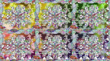 Düz Çiçek Elementleri Tasarımı. Renkli şirin çiçek deseni. Raster Modaya uygun kumaş deseni. Renkli Bahar Teması Kusursuz Arkaplan.