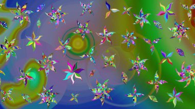 3D çiçekler, eskiz. Yeşil renklerde. Raster illüstrasyonu.