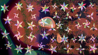 Kahverengi renkte güzel çiçekler, suluboya desenli, duvar kağıdı, kart ya da kumaş için fayanslı eskizler. Raster..