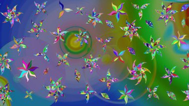 Düz Çiçek Elementleri Tasarımı. Yeşil renkli şirin çiçek deseni. Renkli Bahar Teması eskiz kalıbı. Raster Modaya uygun kumaş deseni.