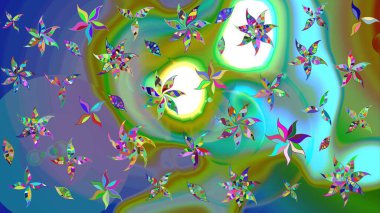 Yumuşak, yeşil renkli bahar çiçekleri. Raster illüstrasyonu. Raster çiçek desenli ve çiçekli..