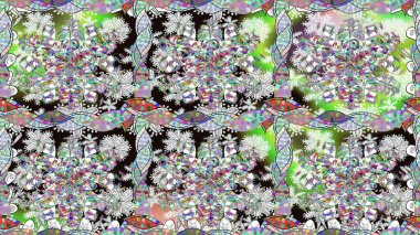 Tekstil, kumaş, ambalaj, hatıra defteri için hoş bir çiçek arkaplanı. Çocuksu tasarım. El çizimi çiçekli, pürüzsüz bir desen. Tarafsız arkaplanda.