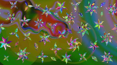 Raster illüstrasyonu. Renkli çizim kalıbı. Çiçek arkaplan. Çiçek duvar kâğıdı. Yeşil renklerde şirin tekstil.