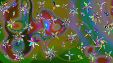 Çiçek desenli eskiz. Düz Çiçek Elementleri Tasarım Raster illüstrasyonu. Yeşil renkli çiçekler. Renkli Bahar Teması çizim şablonu.