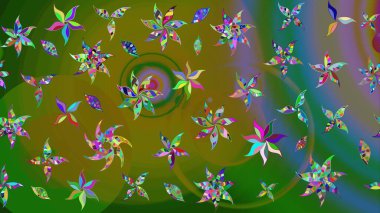 Düz Çiçek Elementleri Tasarım Raster illüstrasyonu. Çiçekli çiçek deseni, suluboya. Yeşil renkli çiçekler. Renkli Bahar Teması Eskiz Şablonu.