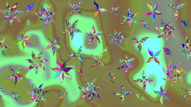 Arkaplan dokusu, duvar kağıdı, yeşil renkli çiçek teması. Soyut etnik raster çizim kalıbı. Kabile sanatı boho baskısı, klasik çiçek arkaplanı.