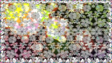 Renkli Yaz Temalı Kusursuz Arkaplan. Raster illüstrasyonunda kusursuz çiçek deseni. Gri renkli çiçekler. Düz Çiçek Elementleri Tasarımı.