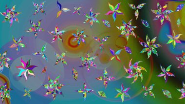 Raster illüstrasyonu. Suluboya, elle çizilmiş. Eskiz arkaplan modeli. Mavi yapraklı yabani çiçekler.