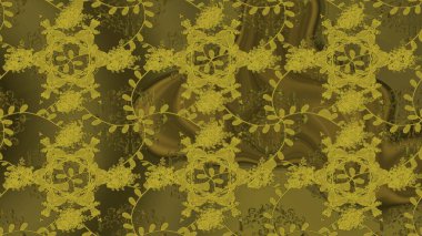 Raster illüstrasyonunda kusursuz çiçek deseni. Yeşil, kahverengi ve sarı renkli çiçekler. Renkli Bahar Temalı Kusursuz Arkaplan. Düz Çiçek Elementleri Tasarımı.