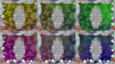 Yeşil renkli yeşil papatya deseni. Raster illüstrasyonu. Yeşil renklerde.