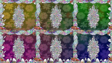 Yeşil renkte etnik çiçeklerle kusursuz bir desen. Asya Tekstil 'inde Raster Çiçek İllüstrasyonu.